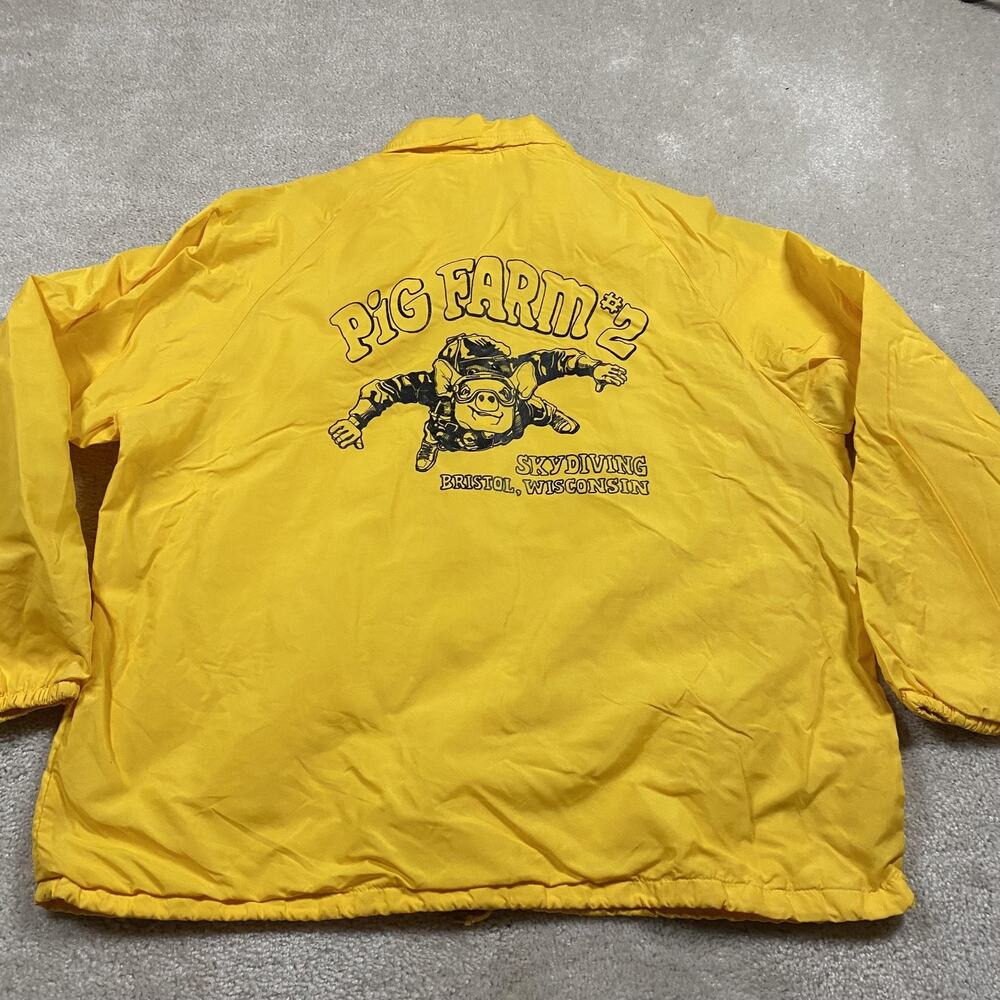 VTG King Louie Jacket Mens XL Yellow Pig Farm Skydiving Coaches Jacket Retro